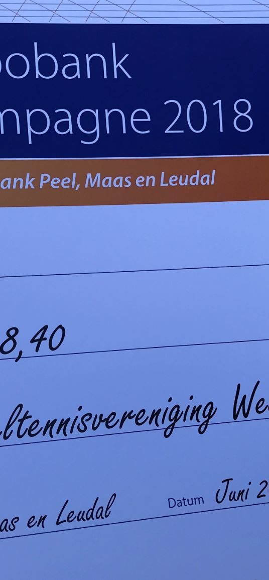 Cheque voor Westa van Rabo Clubkas actie